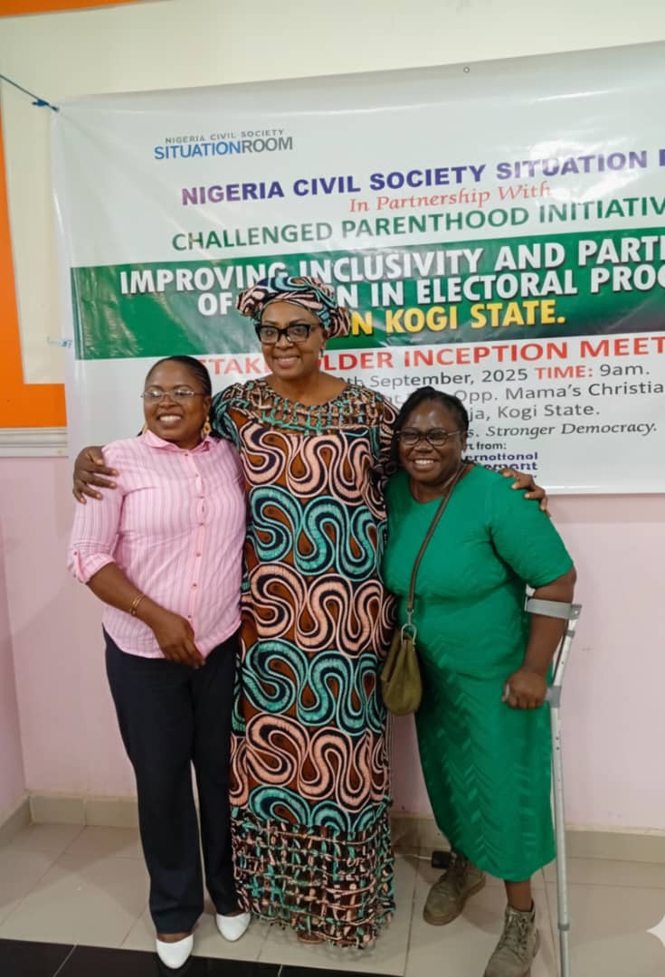 A photoshoot of 3 women charged to take active roles in Kogi electoral process and promote inclusivity